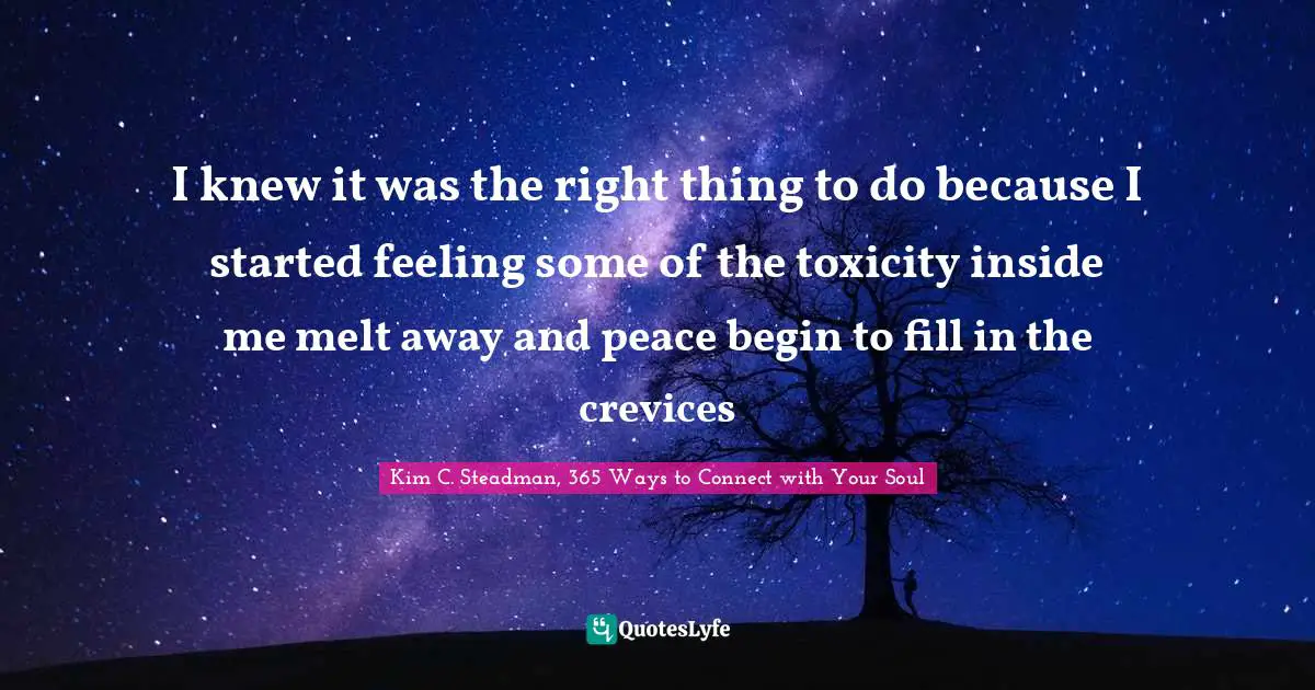 I knew it was the right thing to do because I started feeling some of the toxicity inside me melt away and peace begin to fill in the crevices