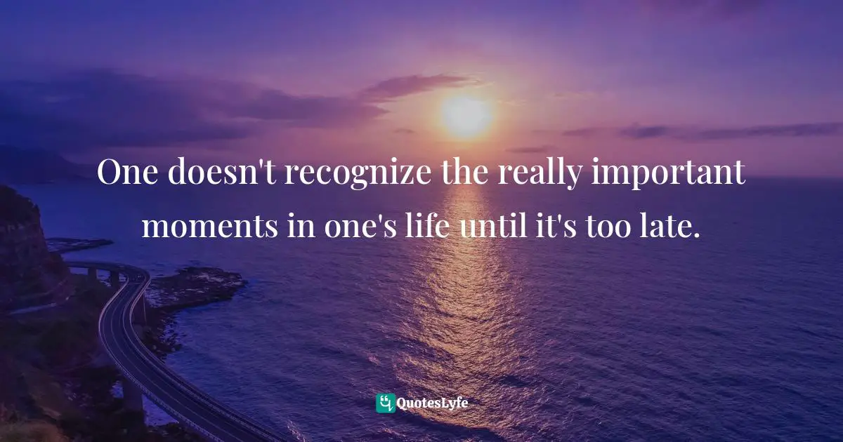 One doesn't recognize the really important moments in one's life until it's too late.