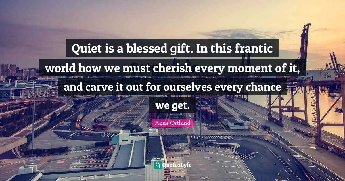 Quiet is a blessed gift. In this frantic world how we must cherish every moment of it, and carve it out for ourselves every chance we get.