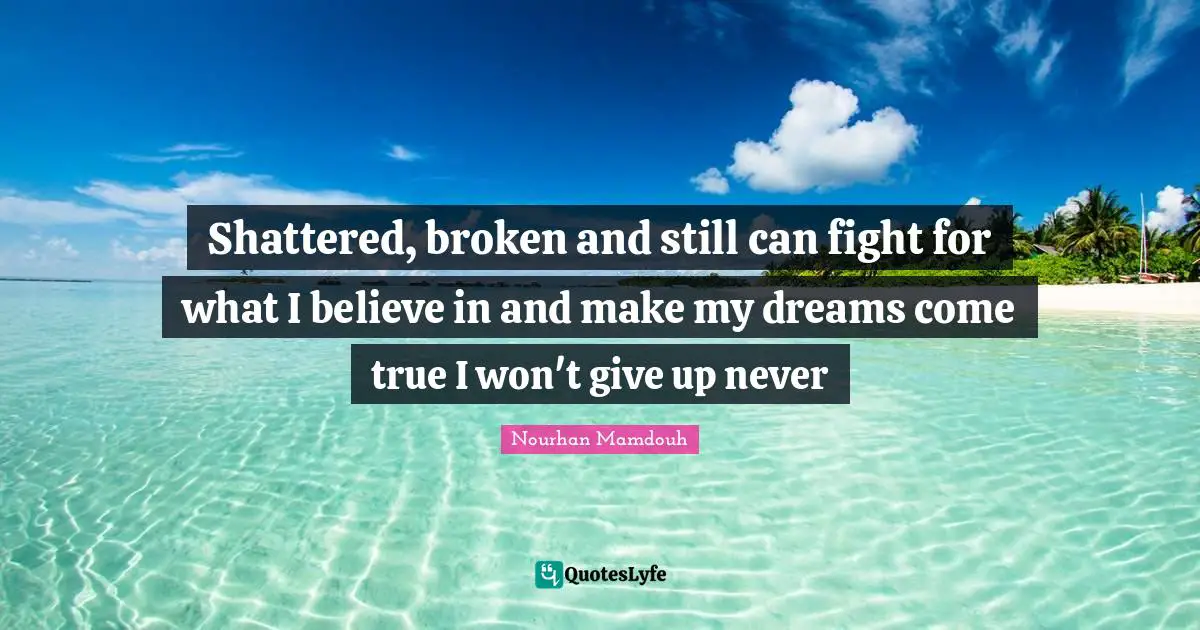 Shattered, broken and still can fight for what I believe in and make my dreams come true I won't give up never
