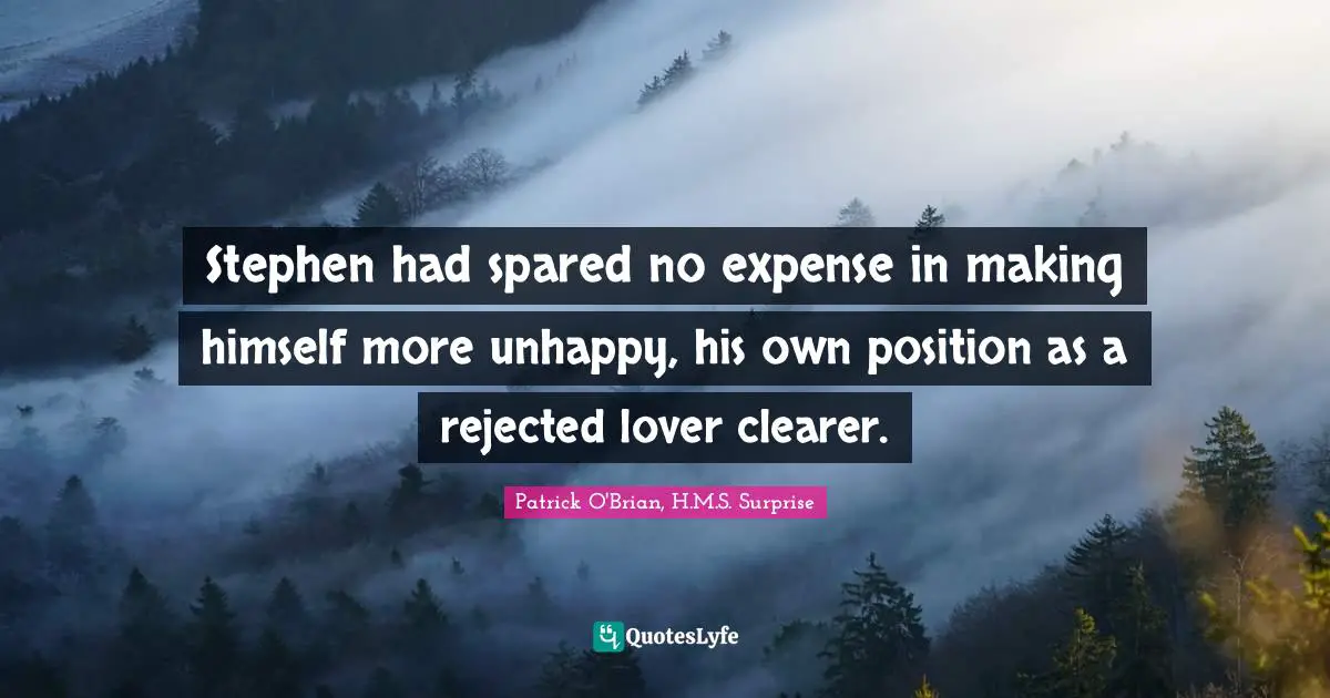 Stephen had spared no expense in making himself more unhappy, his own position as a rejected lover clearer.