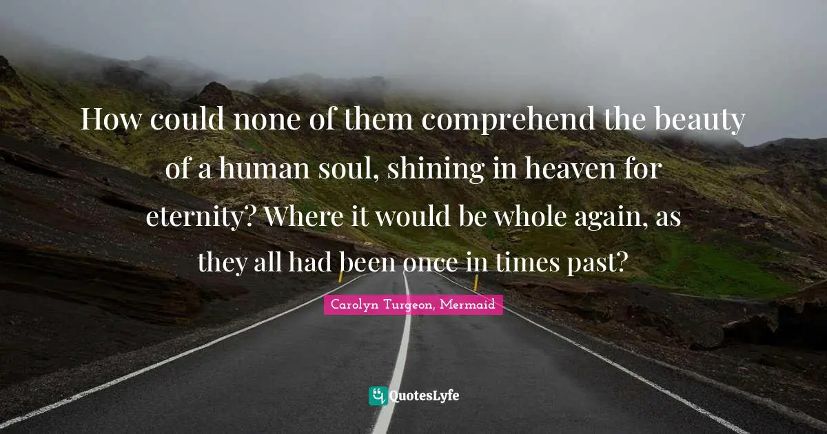 How could none of them comprehend the beauty of a human soul, shining in heaven for eternity? Where it would be whole again, as they all had been once in times past?