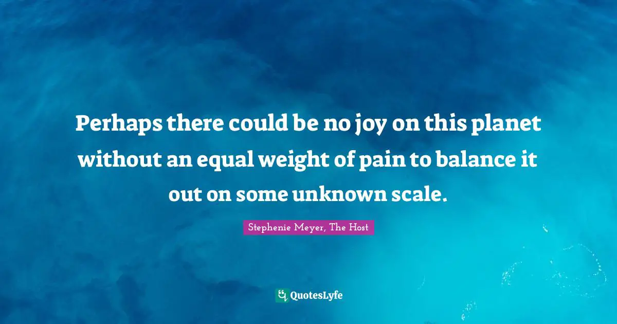 Perhaps there could be no joy on this planet without an equal weight of pain to balance it out on some unknown scale.