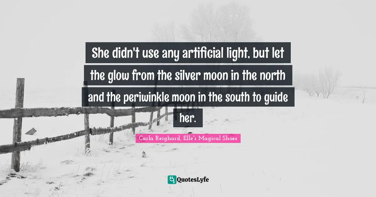 She didn't use any artificial light, but let the glow from the silver moon in the north and the periwinkle moon in the south to guide her.