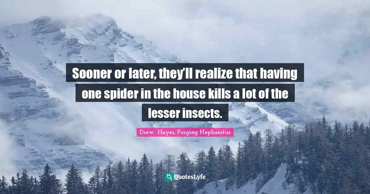 Drew  Hayes, Forging Hephaestus Quotes: "Sooner or later, they’ll realize that having one spider in the house kills a lot of the lesser insects."