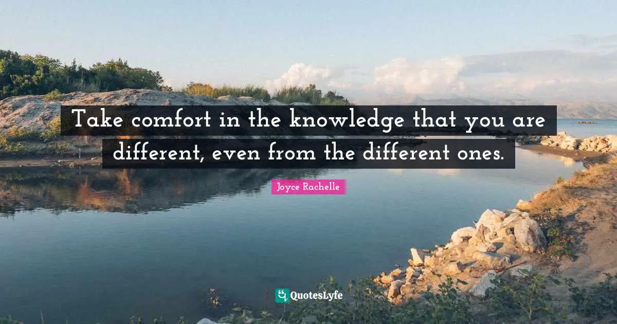 Joyce Rachelle Quotes: Take comfort in the knowledge that you are different, even from the different ones.