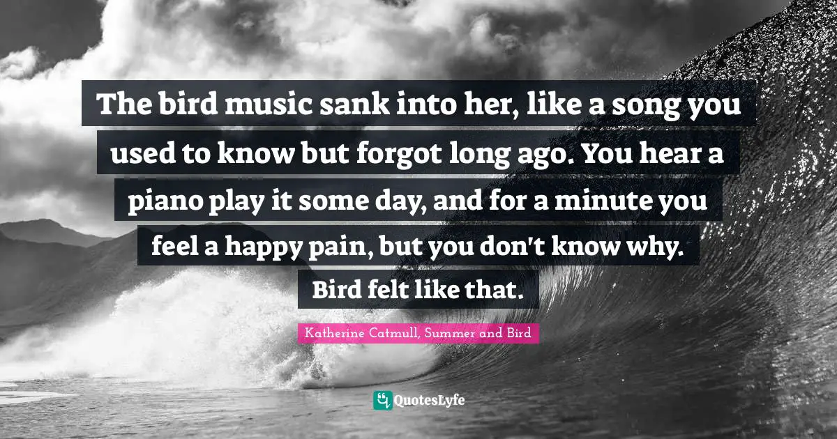 Forgetting Quotes: "The bird music sank into her, like a song you used to know but forgot long ago. You hear a piano play it some day, and for a minute you feel a happy pain, but you don't know why. Bird felt like that."