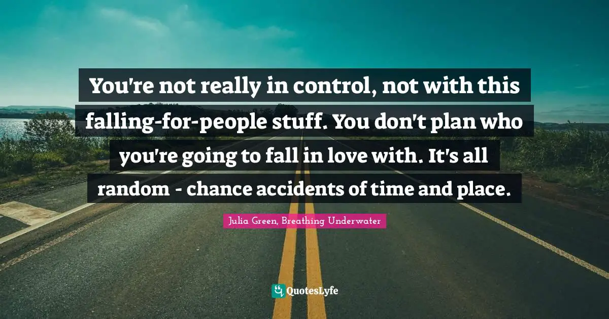 You're not really in control, not with this falling-for-people stuff. You don't plan who you're going to fall in love with. It's all random - chance accidents of time and place.