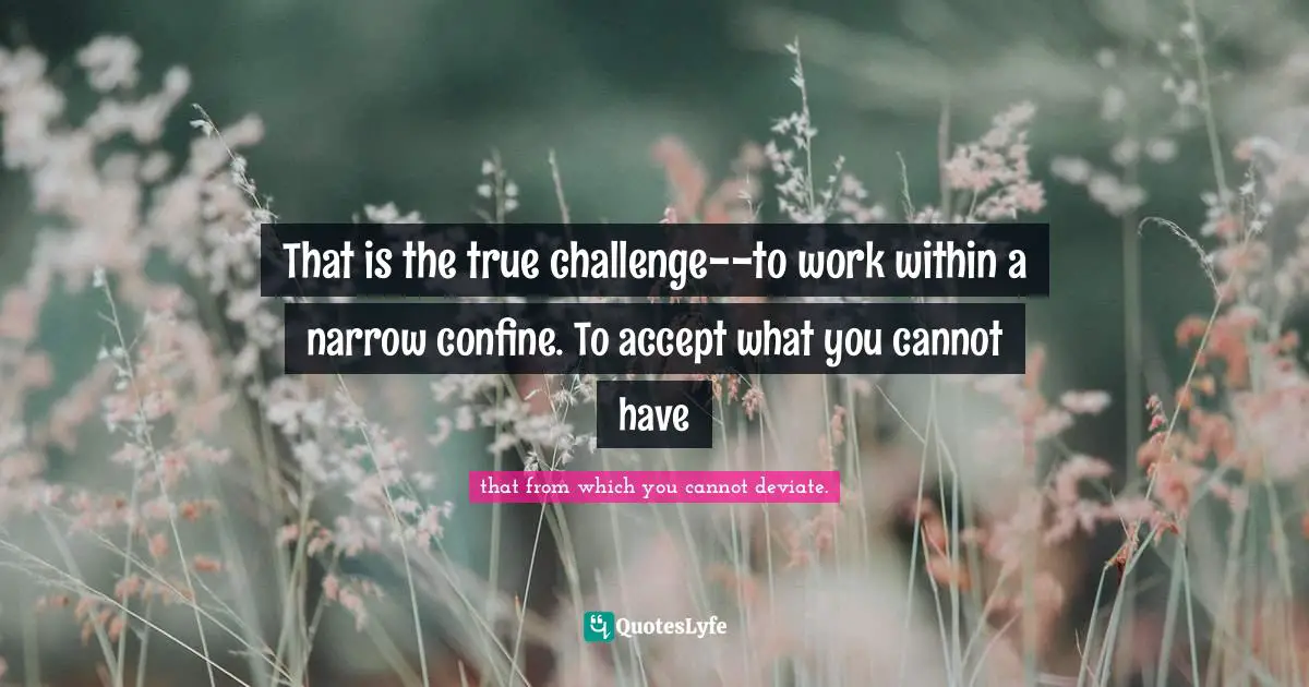 That is the true challenge--to work within a narrow confine. To accept what you cannot have