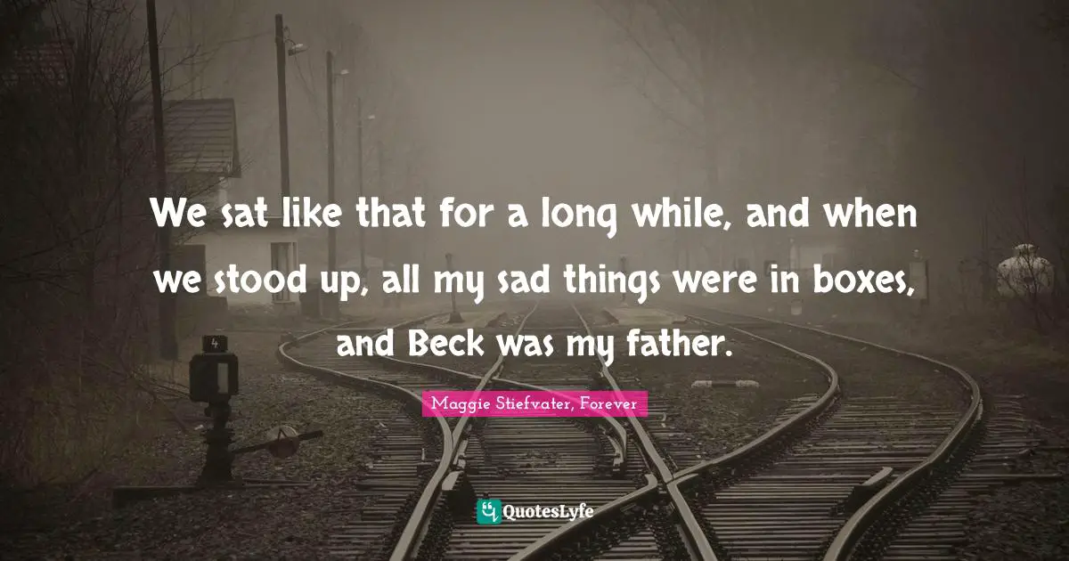 We sat like that for a long while, and when we stood up, all my sad things were in boxes, and Beck was my father.