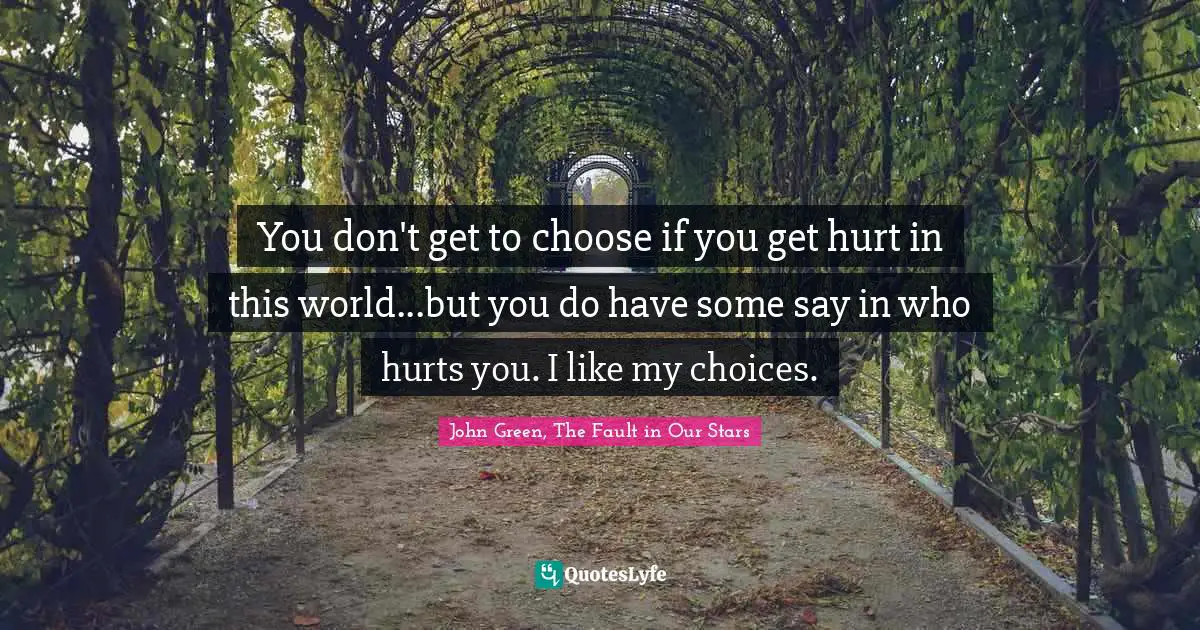 You don't get to choose if you get hurt in this world...but you do have some say in who hurts you. I like my choices.