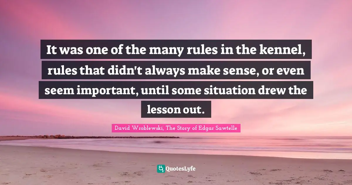 It was one of the many rules in the kennel, rules that didn't always make sense, or even seem important, until some situation drew the lesson out.