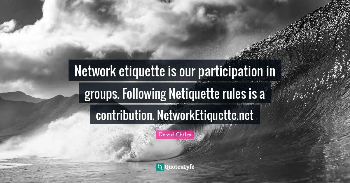 Network etiquette is our participation in groups. Following Netiquette rules is a contribution. NetworkEtiquette.net