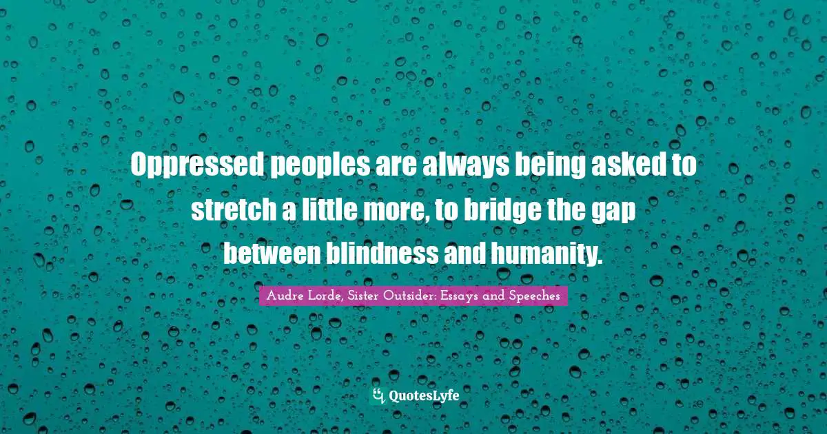 Oppressed peoples are always being asked to stretch a little more, to bridge the gap between blindness and humanity.
