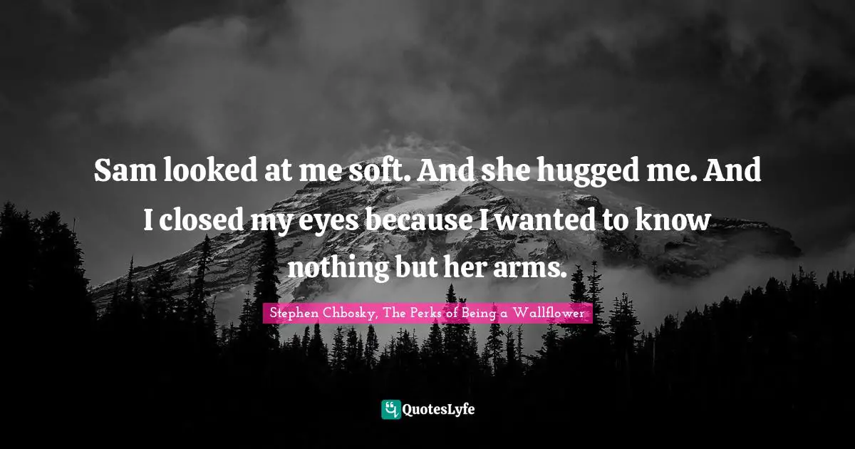 Stephen Chbosky, The Perks Of Being A Wallflower Quotes: "Sam looked at me soft. And she hugged me. And I closed my eyes because I wanted to know nothing but her arms."