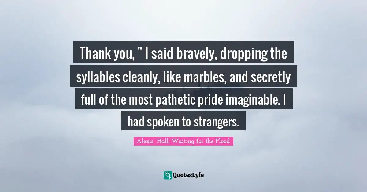Thank you, " I said bravely, dropping the syllables cleanly, like marbles, and secretly full of the most pathetic pride imaginable. I had spoken to strangers.