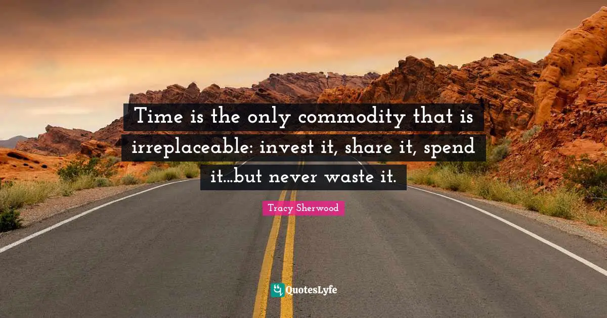 Time is the only commodity that is irreplaceable: invest it, share it, spend it...but never waste it.
