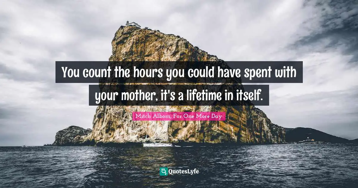 You count the hours you could have spent with your mother, it's a lifetime in itself.