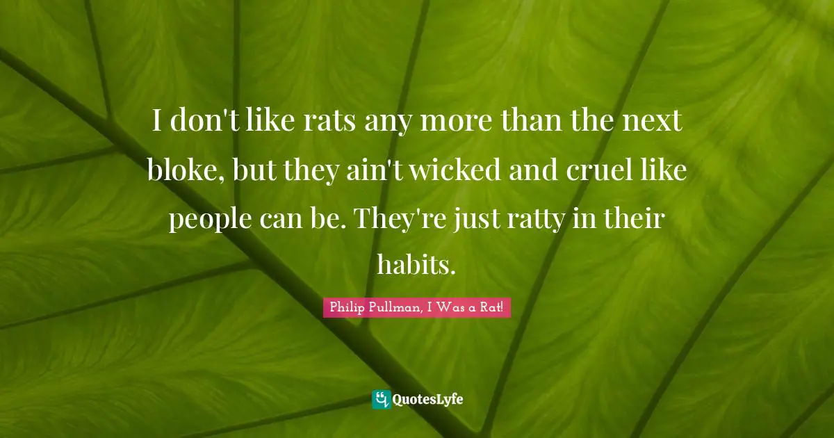I don't like rats any more than the next bloke, but they ain't wicked and cruel like people can be. They're just ratty in their habits.