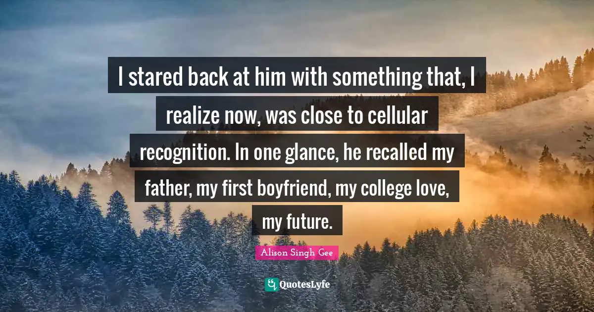 I stared back at him with something that, I realize now, was close to cellular recognition. In one glance, he recalled my father, my first boyfriend, my college love, my future.