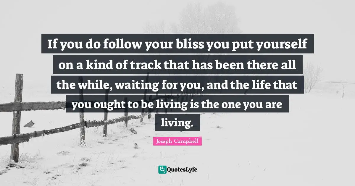 If you do follow your bliss you put yourself on a kind of track that has been there all the while, waiting for you, and the life that you ought to be living is the one you are living.