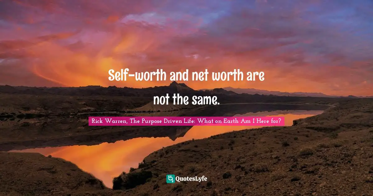 Rick Warren, The Purpose Driven Life: What On Earth Am I Here For? Quotes: "Self-worth and net worth are not the same."