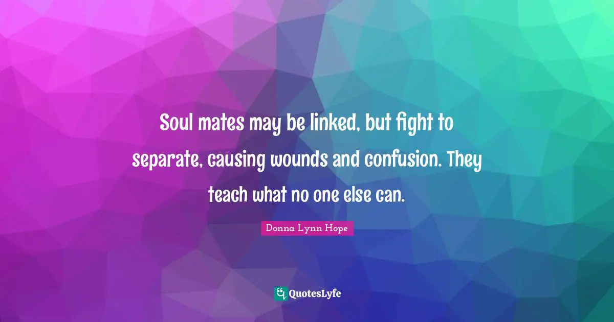 Soul mates may be linked, but fight to separate, causing wounds and confusion. They teach what no one else can.