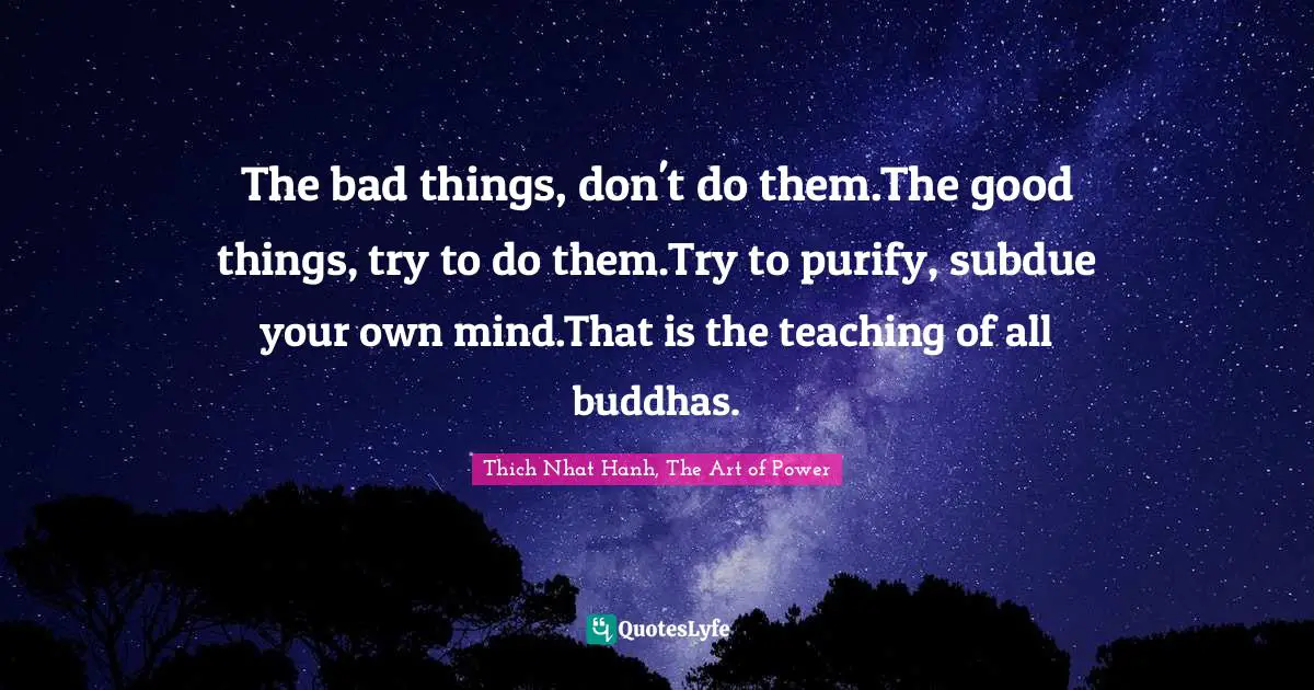 The bad things, don't do them.The good things, try to do them.Try to purify, subdue your own mind.That is the teaching of all buddhas.