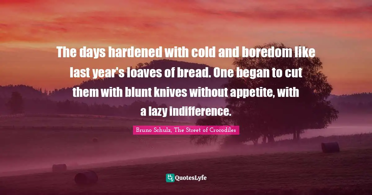 The days hardened with cold and boredom like last year's loaves of bread. One began to cut them with blunt knives without appetite, with a lazy indifference.