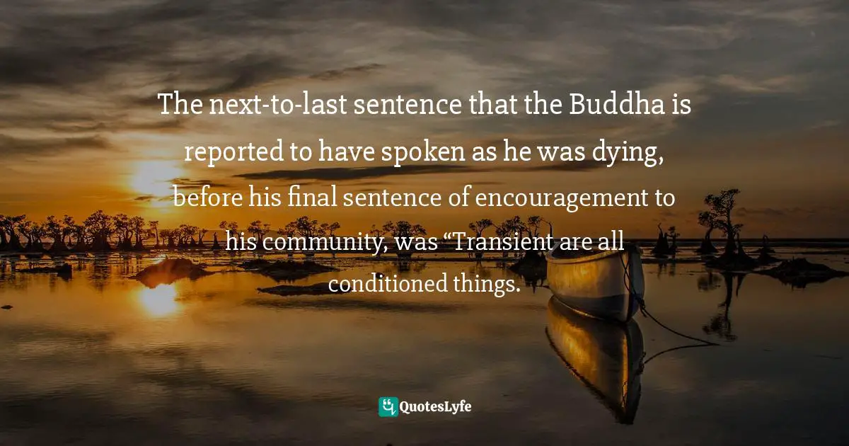 The next-to-last sentence that the Buddha is reported to have spoken as he was dying, before his final sentence of encouragement to his community, was “Transient are all conditioned things.