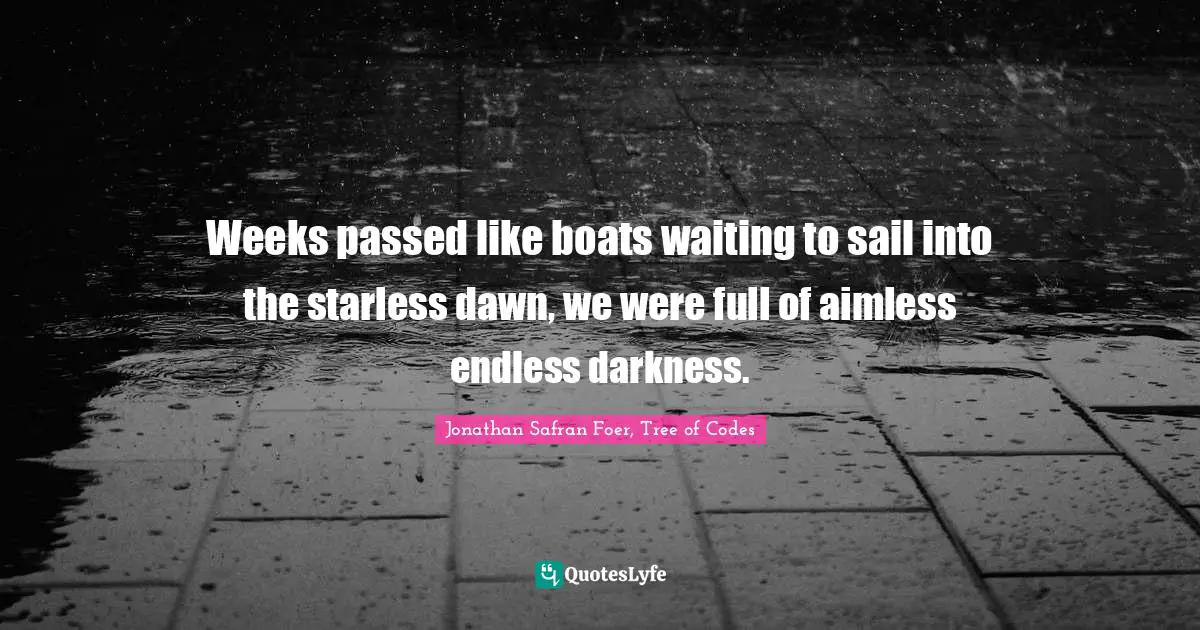 Weeks passed like boats waiting to sail into the starless dawn, we were full of aimless endless darkness.