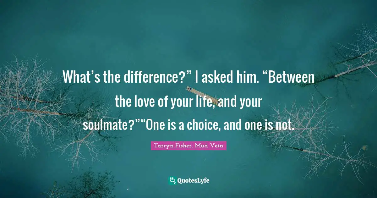 Soulmates Quotes: "What’s the difference?” I asked him. “Between the love of your life, and your soulmate?”“One is a choice, and one is not."