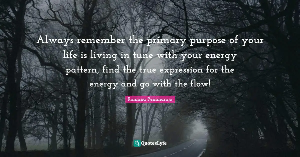 Ecstatic Quotes: "Always remember the primary purpose of your life is living in tune with your energy pattern, find the true expression for the energy and go with the flow!"