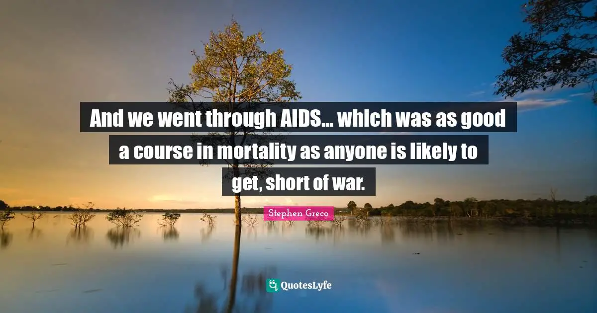 Stephen Greco Quotes: And we went through AIDS... which was as good a course in mortality as anyone is likely to get, short of war.