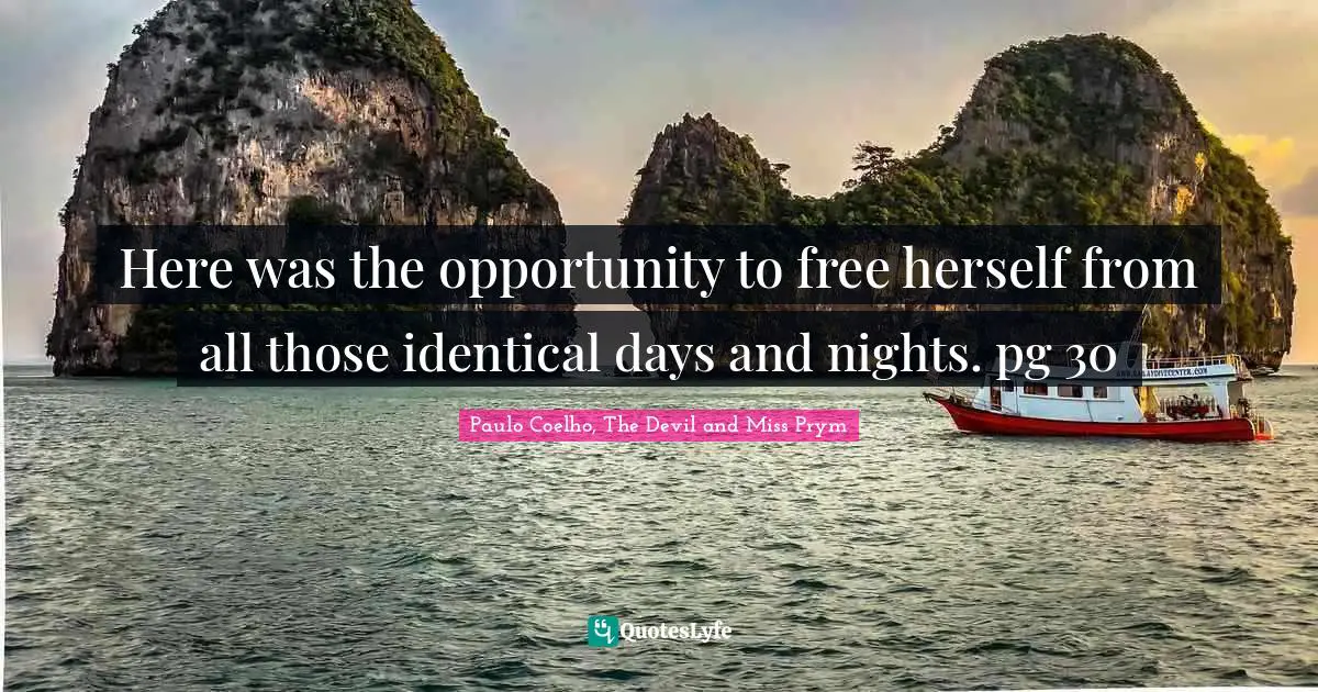 Here was the opportunity to free herself from all those identical days and nights. pg 30