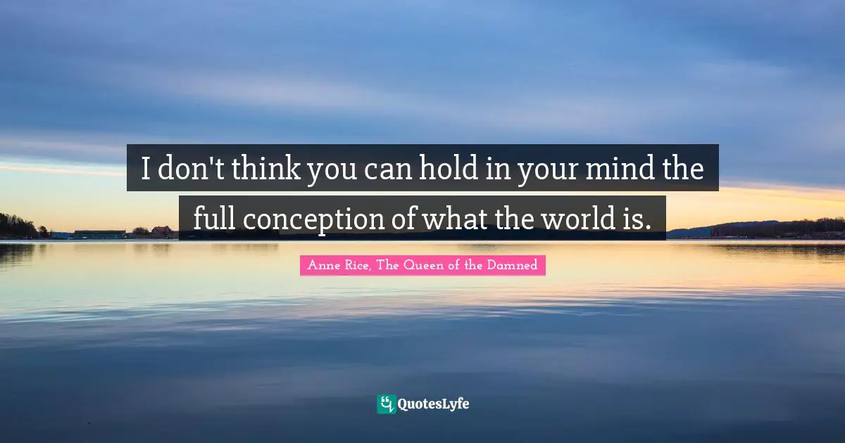 I don't think you can hold in your mind the full conception of what the world is.