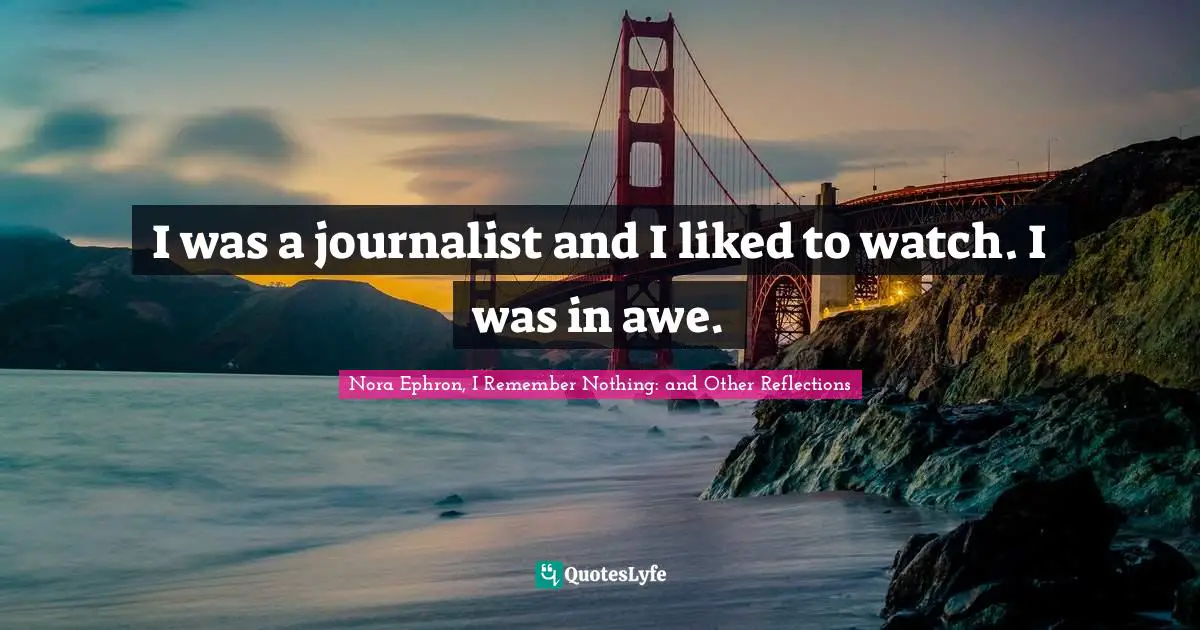I was a journalist and I liked to watch. I was in awe.