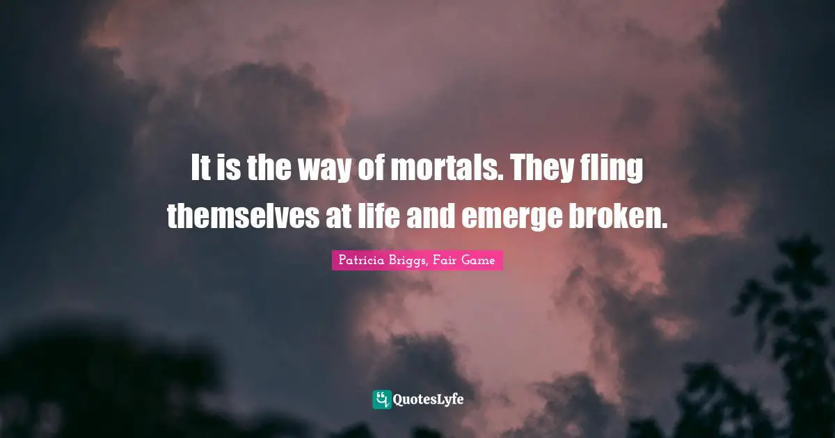 It is the way of mortals. They fling themselves at life and emerge broken.