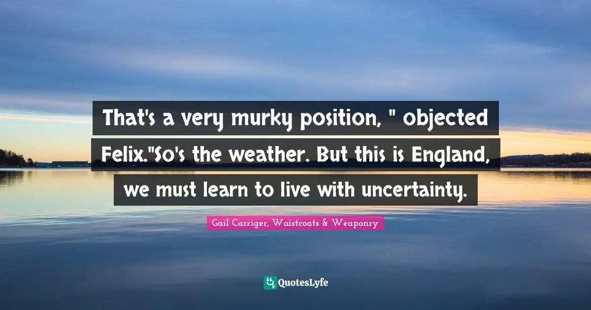 That's a very murky position, " objected Felix."So's the weather. But this is England, we must learn to live with uncertainty.