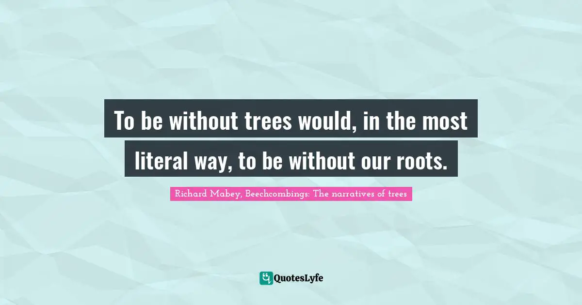 To be without trees would, in the most literal way, to be without our roots.