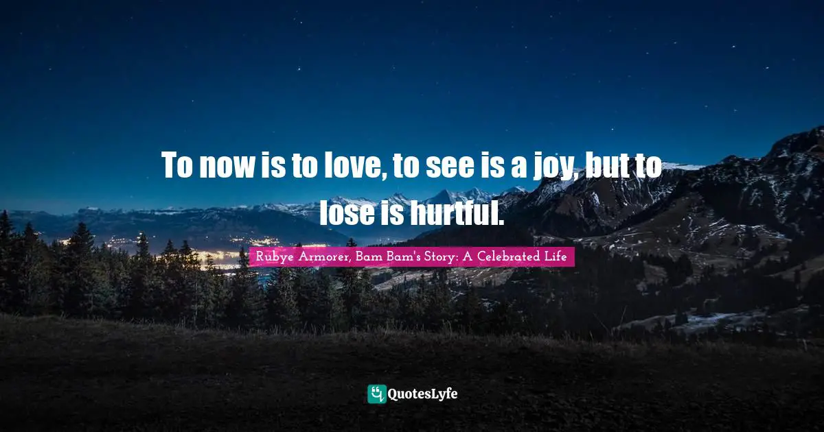 To now is to love, to see is a joy, but to lose is hurtful.