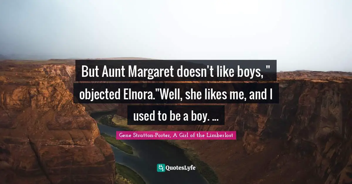 But Aunt Margaret doesn't like boys, " objected Elnora."Well, she likes me, and I used to be a boy. ...
