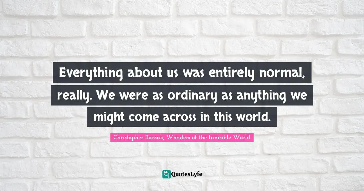 Christopher Barzak, Wonders Of The Invisible World Quotes: "Everything about us was entirely normal, really. We were as ordinary as anything we might come across in this world."