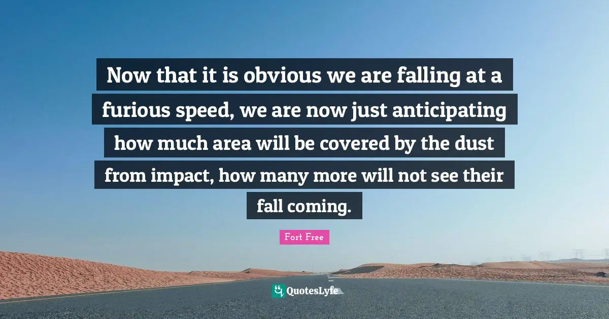 Now that it is obvious we are falling at a furious speed, we are now just anticipating how much area will be covered by the dust from impact, how many more will not see their fall coming.