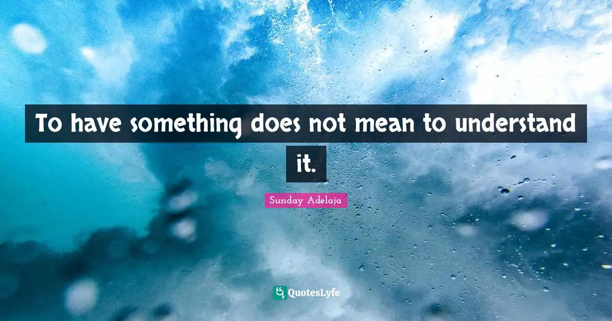 To have something does not mean to understand it.