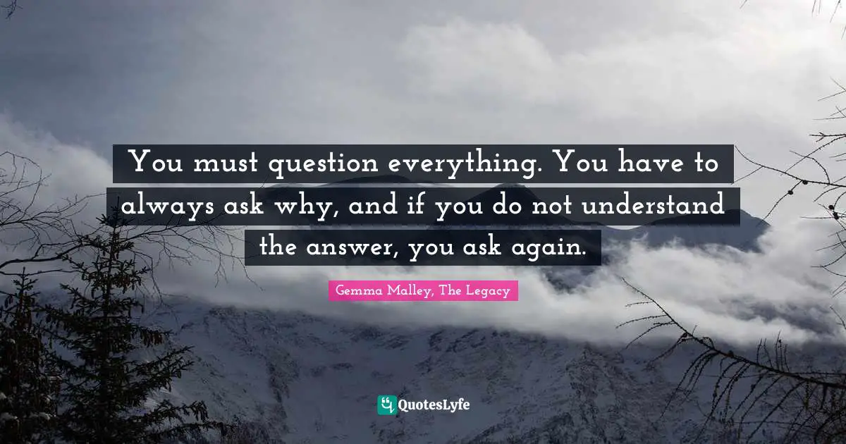 You must question everything. You have to always ask why, and if you do not understand the answer, you ask again.