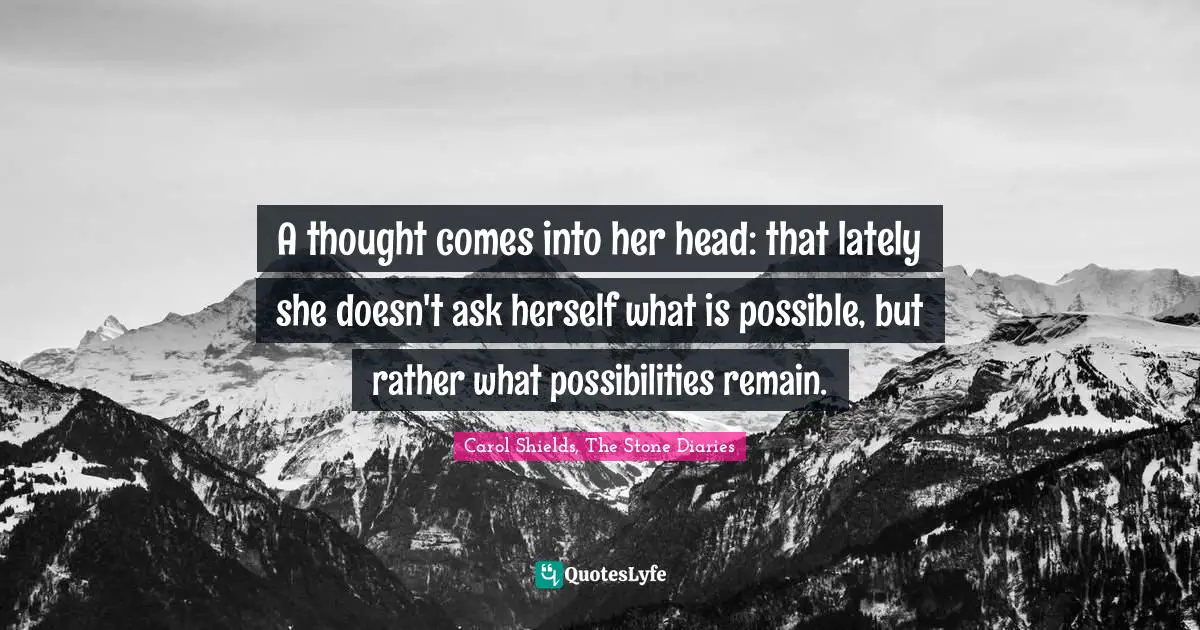 A thought comes into her head: that lately she doesn't ask herself what is possible, but rather what possibilities remain.