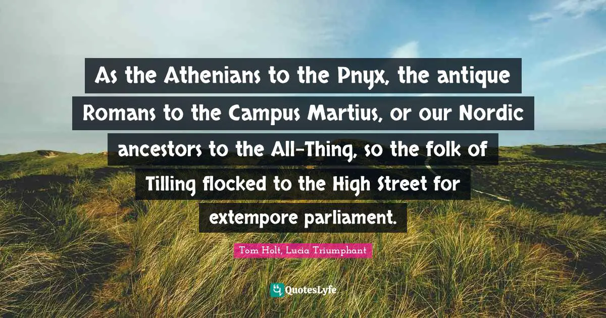As the Athenians to the Pnyx, the antique Romans to the Campus Martius, or our Nordic ancestors to the All-Thing, so the folk of Tilling flocked to the High Street for extempore parliament.