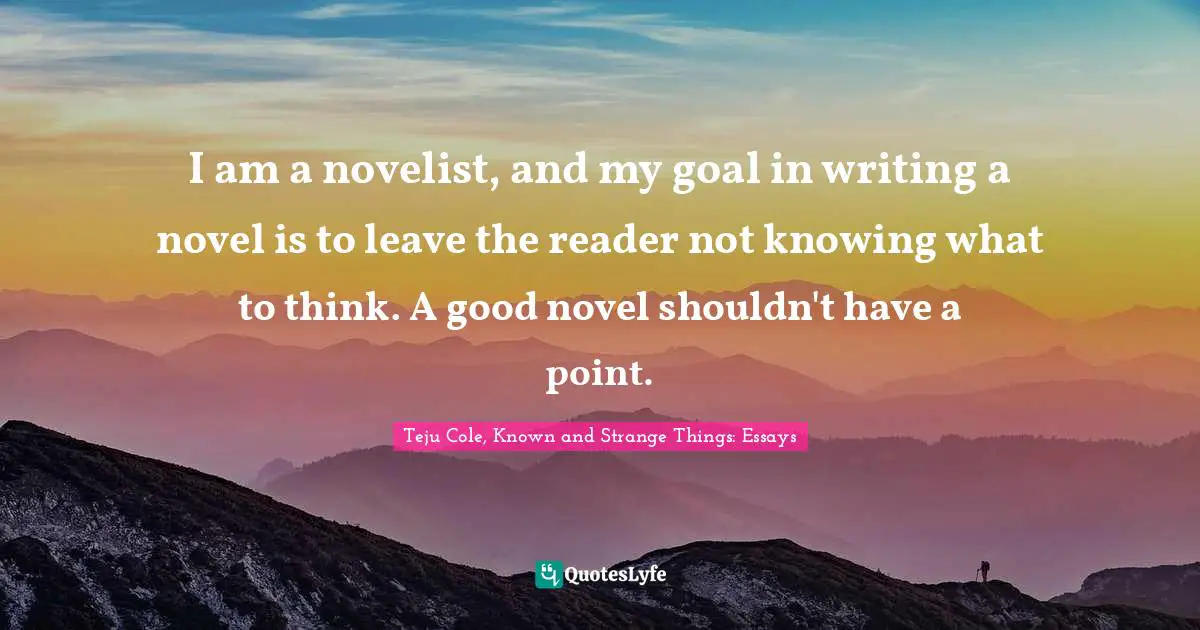 I am a novelist, and my goal in writing a novel is to leave the reader not knowing what to think. A good novel shouldn't have a point.