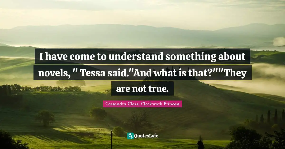 I have come to understand something about novels, " Tessa said."And what is that?""They are not true.